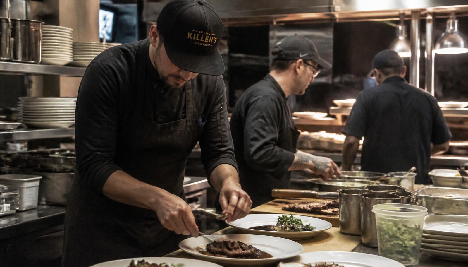 Restaurant team working together during service